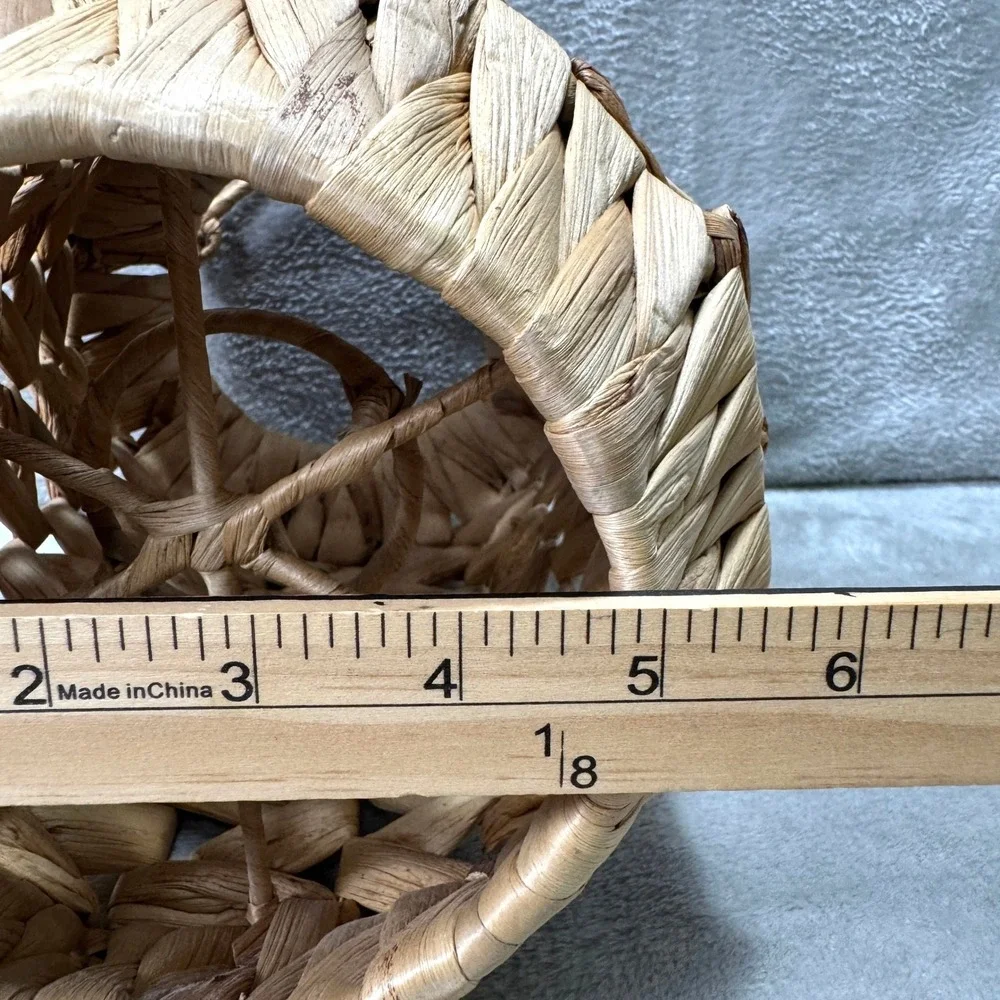 Vintage Woven Rattan Hurricane‎ Candle Holder Basket Lantern Handle Boho Decor